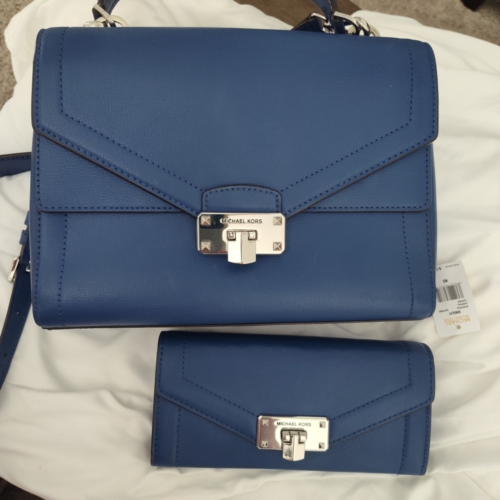 Michael Kors Royal Blue Leather Envelope Clutch with Silver Hardware - Picture 9 of 9